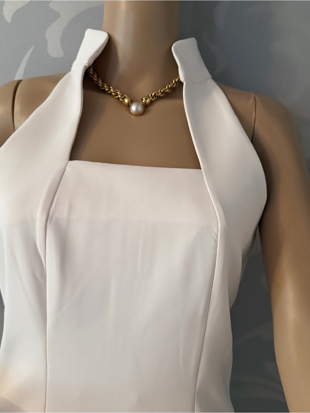 Sexy, Elegant Cream Halter Mini Dress sophisticated +